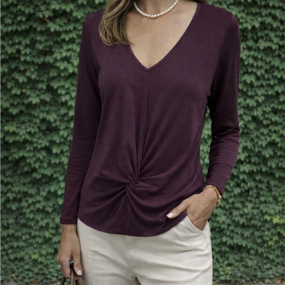 SOHO JEANS/NY& CO Burgundy Gathered Jersey Knit Tee, XS